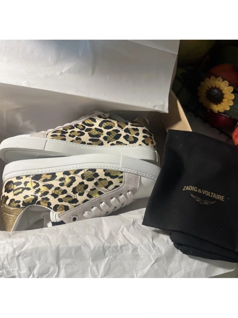 New Zadig & Voltaire White Sneakers with Gold Leopard Panels 7.5 /8 euro 38 - Picture 10 of 10